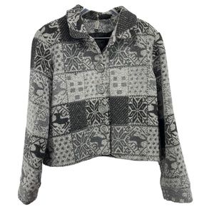 Euphoria Reindeer Snowflake Button Down Fleece Jacket